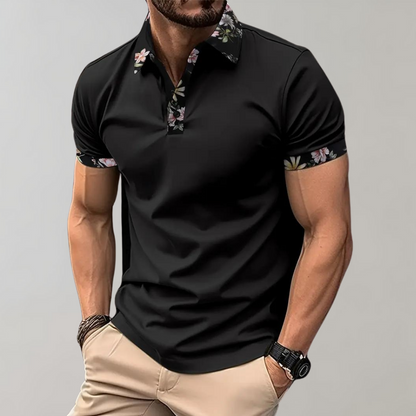 Men's Short Sleeve Polo Shirt with Printed Collar Trim