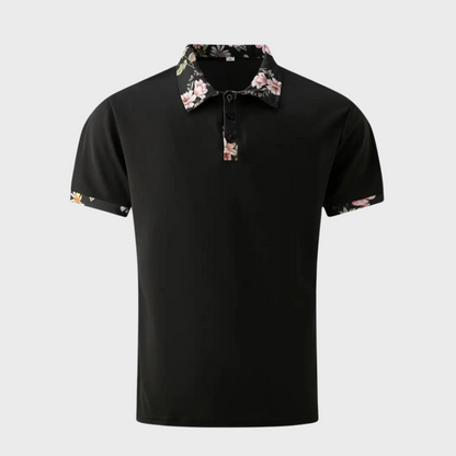 Men's Short Sleeve Polo Shirt with Printed Collar Trim