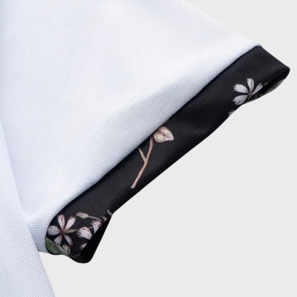 Men's Short Sleeve Polo Shirt with Printed Collar Trim