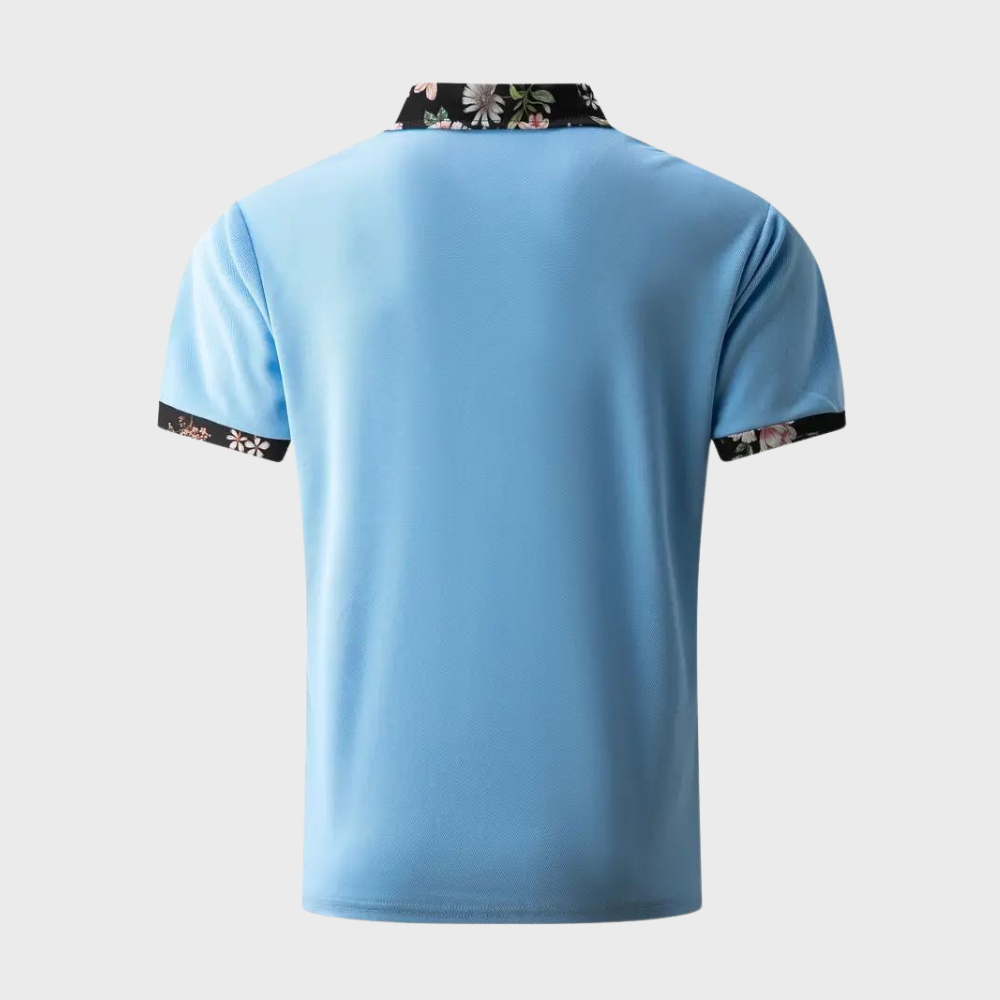 Men's Short Sleeve Polo Shirt with Printed Collar Trim