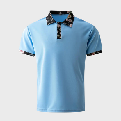 Men's Short Sleeve Polo Shirt with Printed Collar Trim