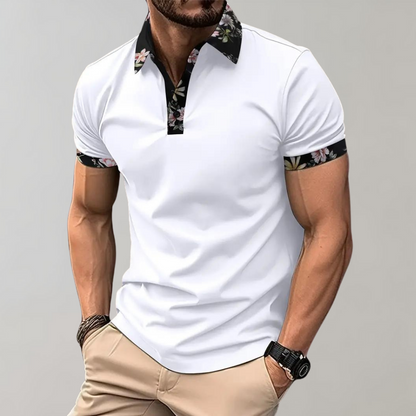 Men's Short Sleeve Polo Shirt with Printed Collar Trim
