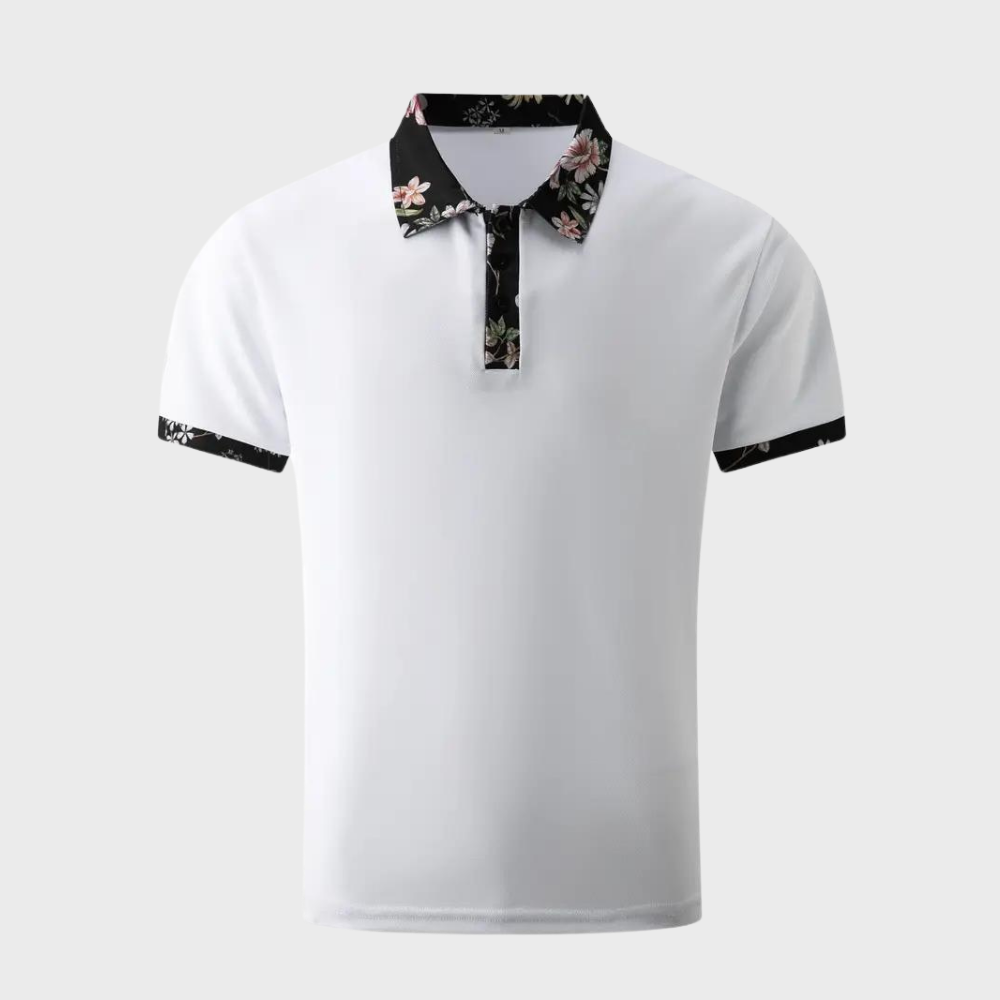 Men's Short Sleeve Polo Shirt with Printed Collar Trim