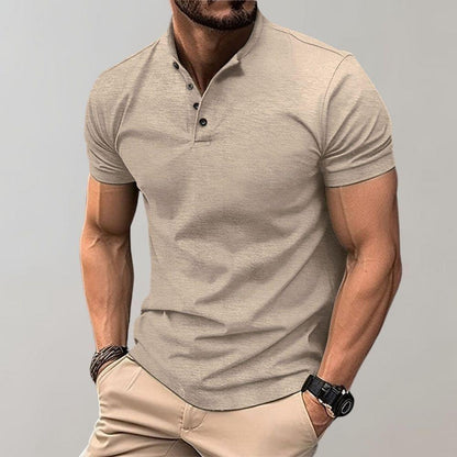 Men's Casual Short Sleeve Polo Shirt with Button Neck and Fitted Cut