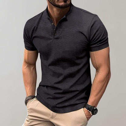 Men's Casual Short Sleeve Polo Shirt with Button Neck and Fitted Cut