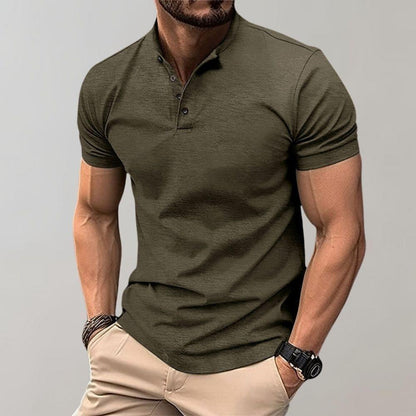 Men's Casual Short Sleeve Polo Shirt with Button Neck and Fitted Cut