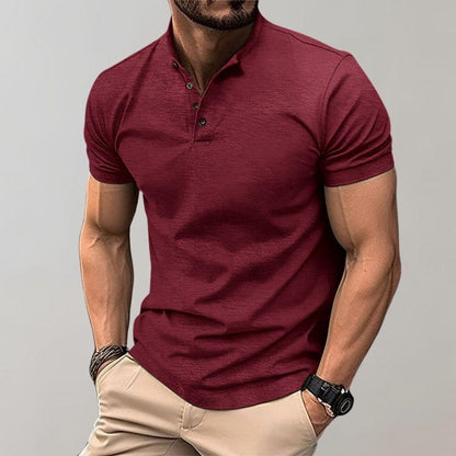 Men's Casual Short Sleeve Polo Shirt with Button Neck and Fitted Cut