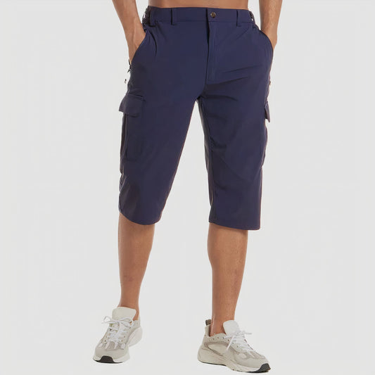 Men's Knee-Length Cargo Shorts with Side Pockets and Zip Closure