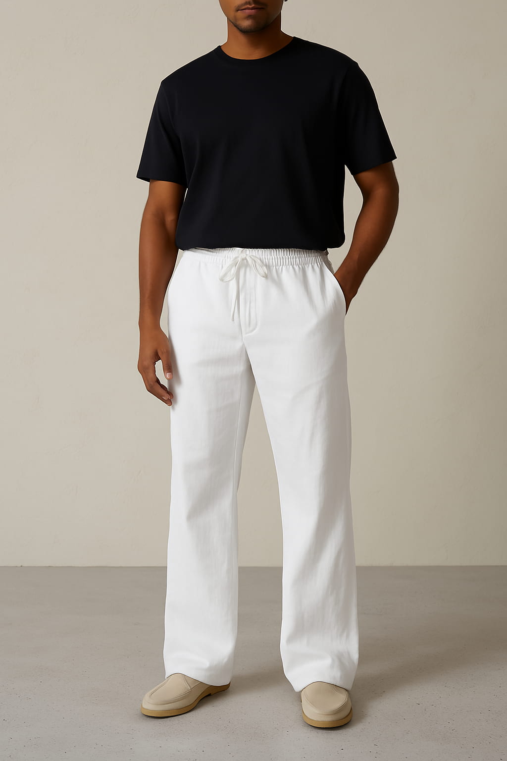 Men's Relaxed Wide-Leg Trousers with Drawstring Waistband
