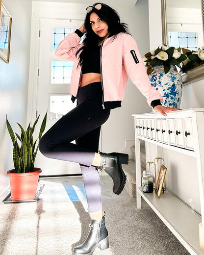 Women's Bomber Jacket with Zip Front and Ribbed Trim Finish