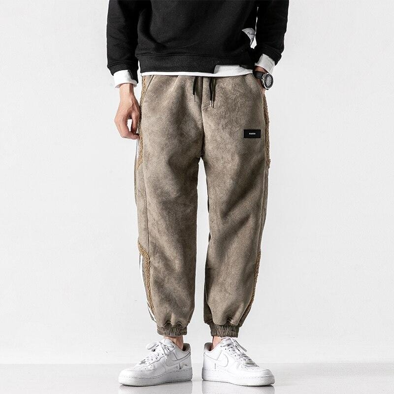 Men's Fleece-Lined Jogger Pants with Striped Detail
