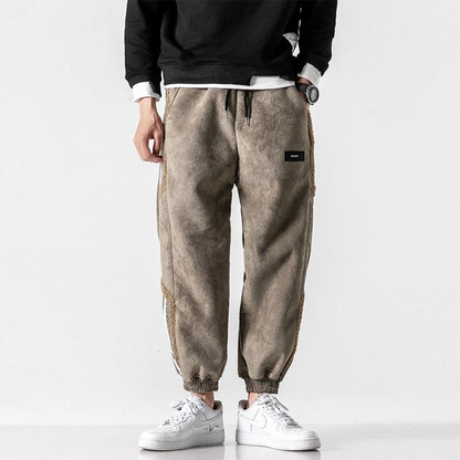 Men's Fleece-Lined Jogger Pants with Striped Detail
