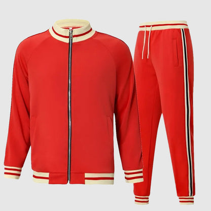 Men's Tracksuit Two Piece Set with Zip Jacket and Stripe Detail