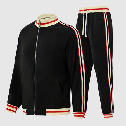 Men's Tracksuit Two Piece Set with Zip Jacket and Stripe Detail