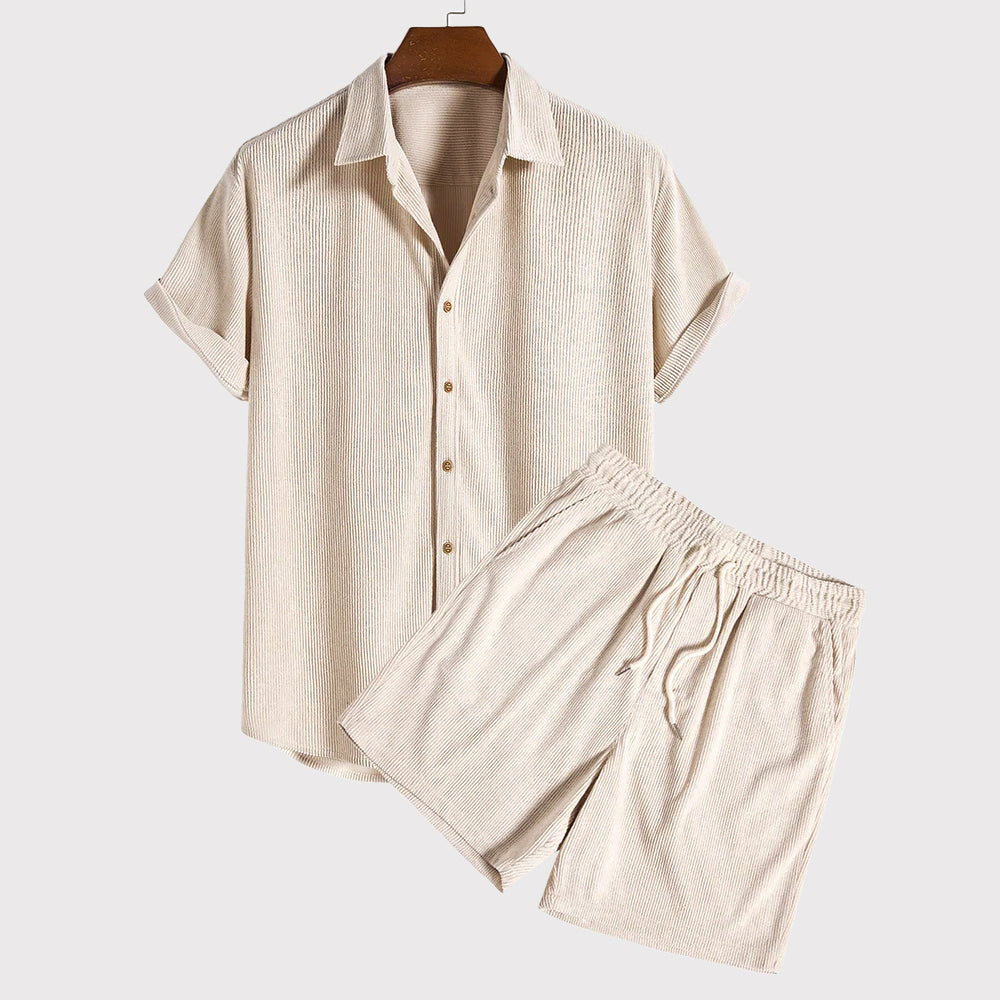 Men's Short-Sleeve Button-Up Shirt and Shorts Two-Piece Set