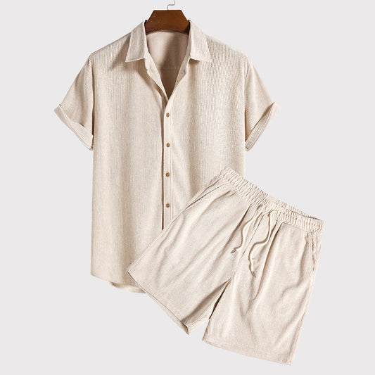 Men's Short-Sleeve Button-Up Shirt and Shorts Two-Piece Set