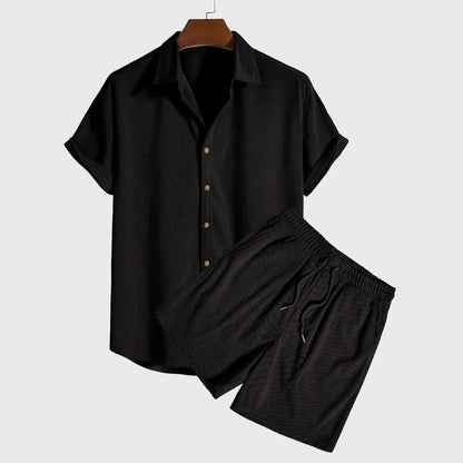 Men's Short-Sleeve Button-Up Shirt and Shorts Two-Piece Set
