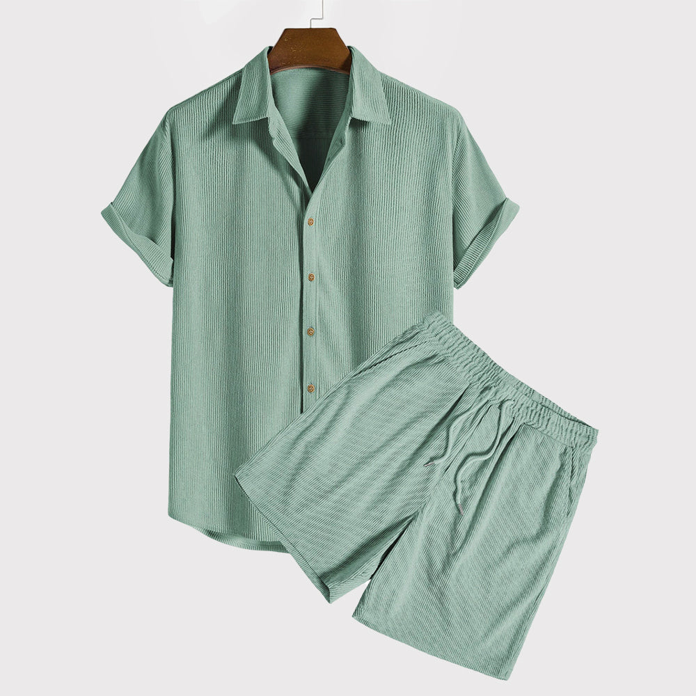 Men's Short-Sleeve Button-Up Shirt and Shorts Two-Piece Set