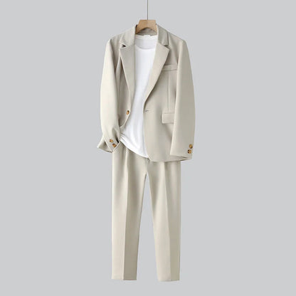 Men's Relaxed Two-Piece Set with Blazer and Straight-Leg Trousers