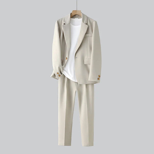 Men's Relaxed Two-Piece Set with Blazer and Straight-Leg Trousers
