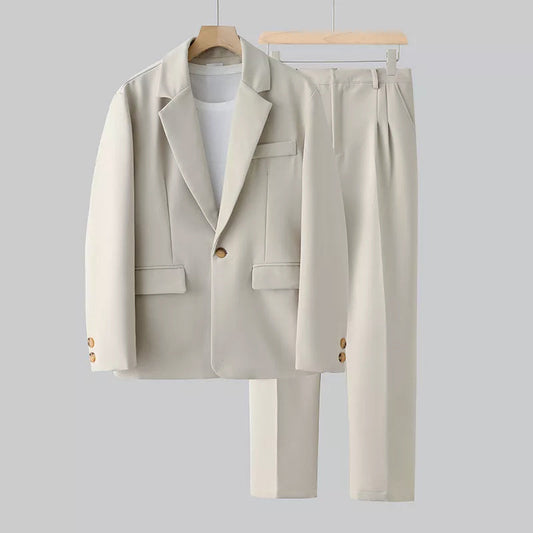 Men's Relaxed Two-Piece Set with Blazer and Straight-Leg Trousers