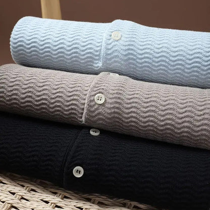 Men's Textured Knit Polo Shirt with Button Front and Short Sleeves