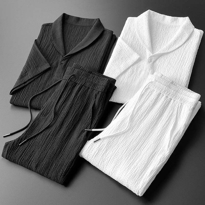 Men's Two-Piece Set with Short-Sleeve Polo Shirt and Relaxed Pants