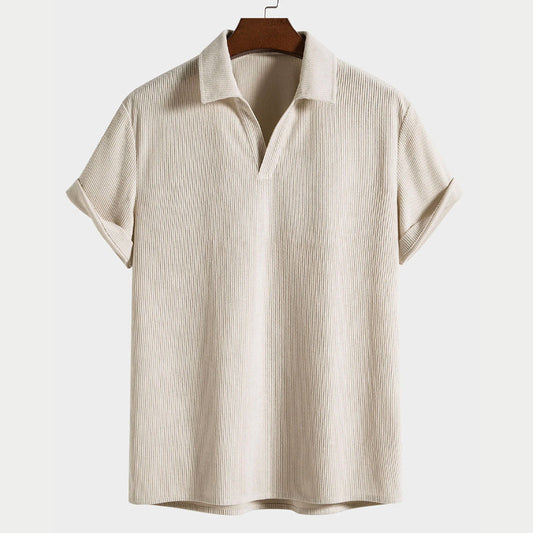 Men's Ribbed Everyday Open-Collar Polo Shirt