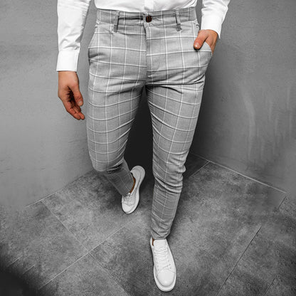 Men's Checkered Work Trousers Slim Fit Patterned Straight Leg Style
