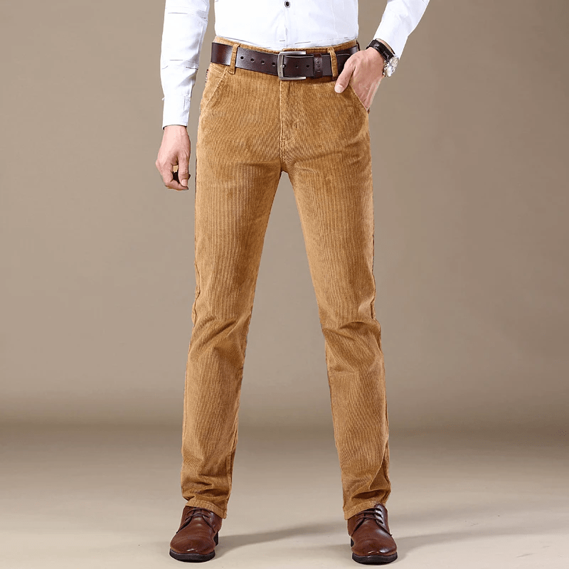 Men’s Corduroy Work Trousers with Classic Slim Fit and Belt Loops