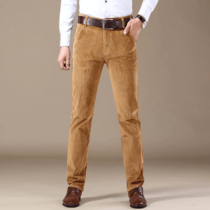 Men’s Corduroy Work Trousers with Classic Slim Fit and Belt Loops