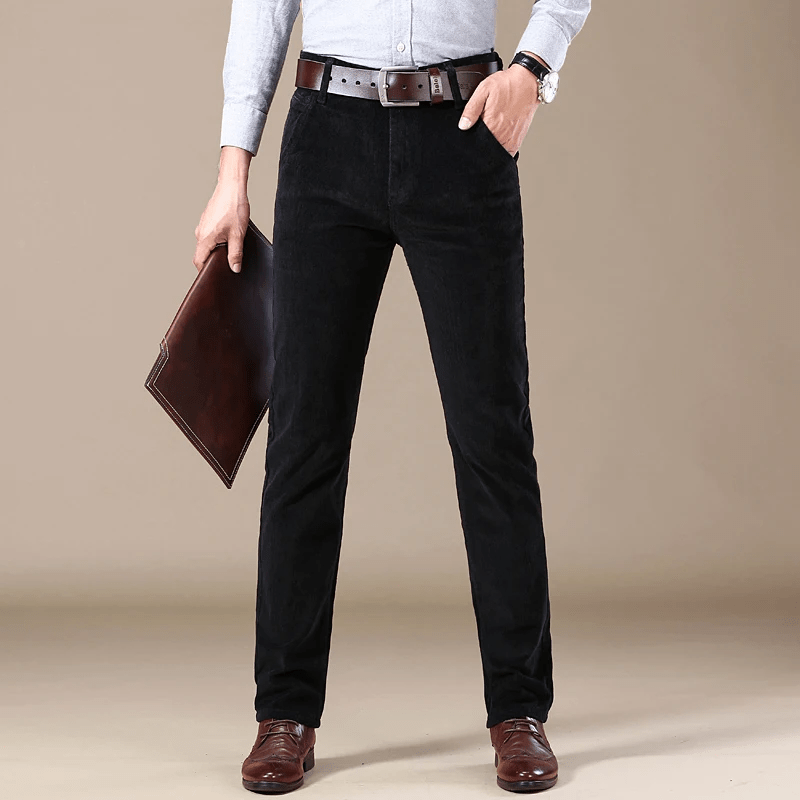 Men’s Corduroy Work Trousers with Classic Slim Fit and Belt Loops