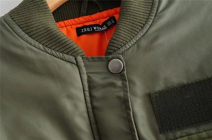 Women's Cropped Utility Bomber Jacket with Patch Pockets and Zip Sleeve