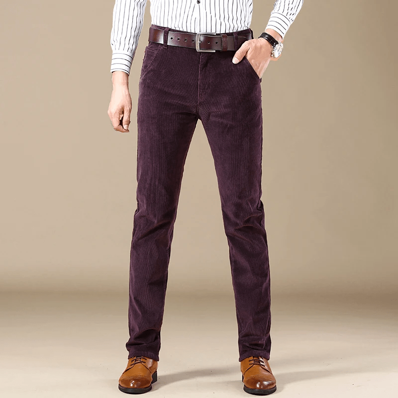Men’s Corduroy Work Trousers with Classic Slim Fit and Belt Loops