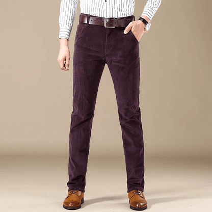 Men’s Corduroy Work Trousers with Classic Slim Fit and Belt Loops