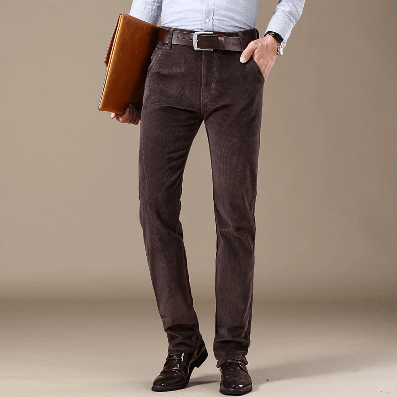 Men’s Corduroy Work Trousers with Classic Slim Fit and Belt Loops