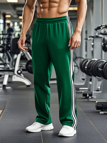 Men's Athletic Track Trousers with Elastic Waistband and Side Stripes