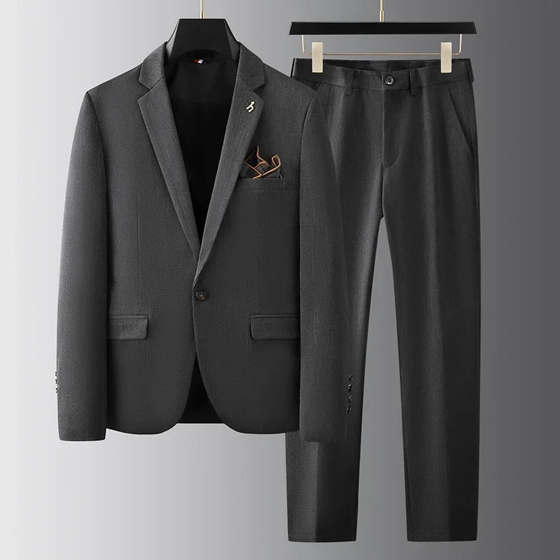 Men's Slim-Fit Two-Piece Suit Set with Blazer and Tailored Trousers