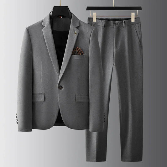Men's Slim-Fit Two-Piece Suit Set with Blazer and Tailored Trousers
