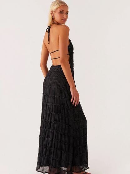 Women's Halter Neck Textured Maxi Dress