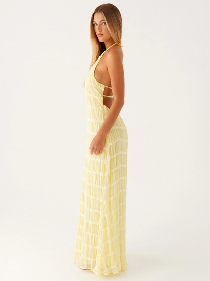Women's Halter Neck Textured Maxi Dress