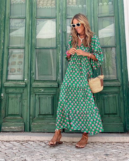 Floral Print Maxi Dress for Women with Loose Fit