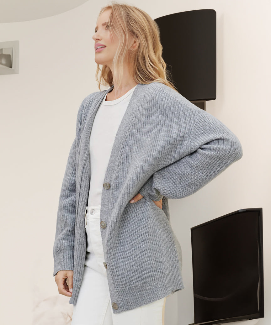 Women's Oversized Button Cardigan with Cozy Ribbed Knit Texture