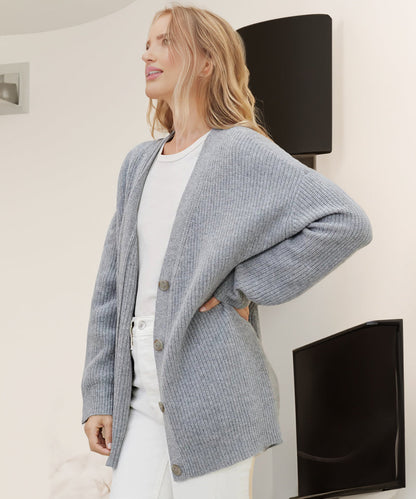 Women's Oversized Button Cardigan with Cozy Ribbed Knit Texture