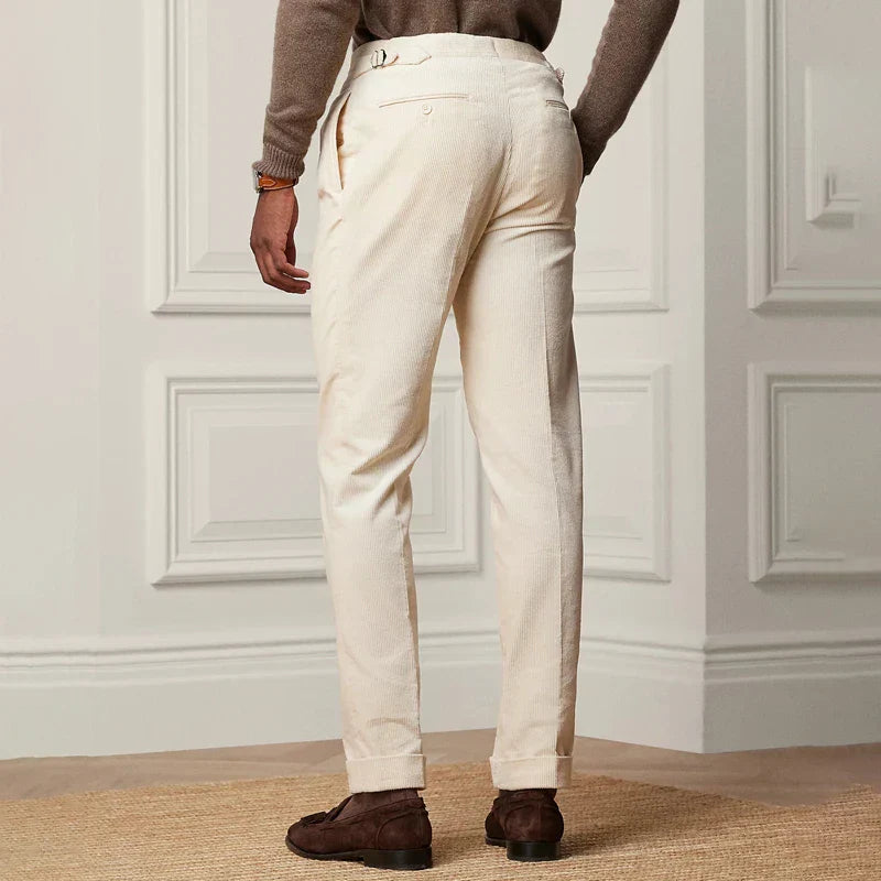 Men's Corduroy Trousers Elegant High Waist Pleated Straight Fit