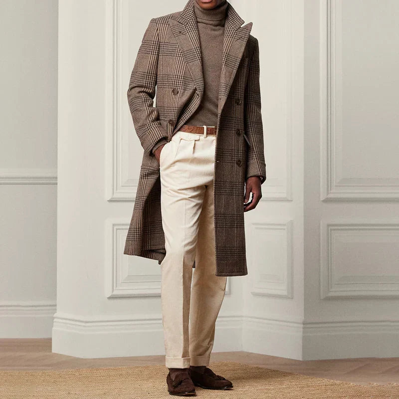 Men's Corduroy Trousers Elegant High Waist Pleated Straight Fit