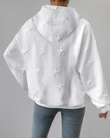 Women's Oversized Pullover Hoodie with Textured Star Pattern