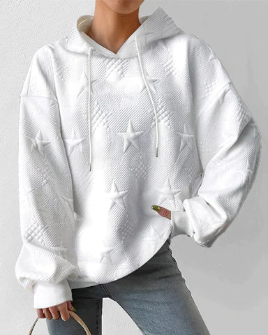 Women's Oversized Pullover Hoodie with Textured Star Pattern