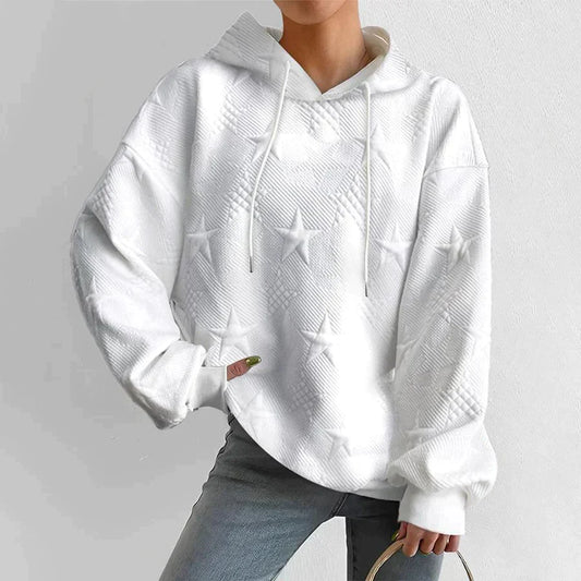 Women's Oversized Pullover Hoodie with Textured Star Pattern