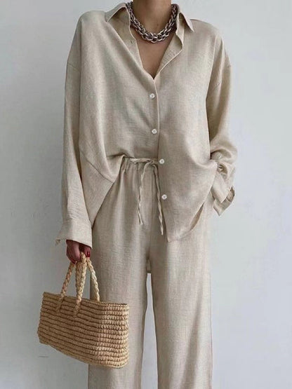 Women’s Button-Down Shirt and Wide-Leg Pants Set